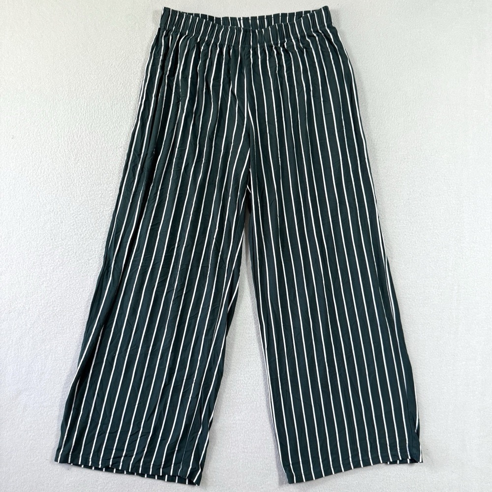Lake Pajama Pants Womens Medium Green Stripe Wide Leg‎ Lounge Sleep Modal Blend